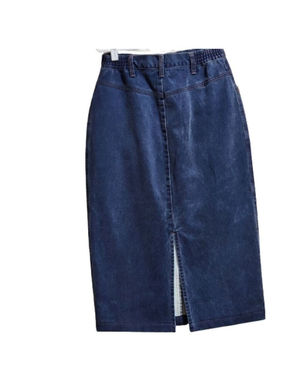 Vintage maxi denim skirt color blue with brown suede details size 4 - Picture 2 of 4